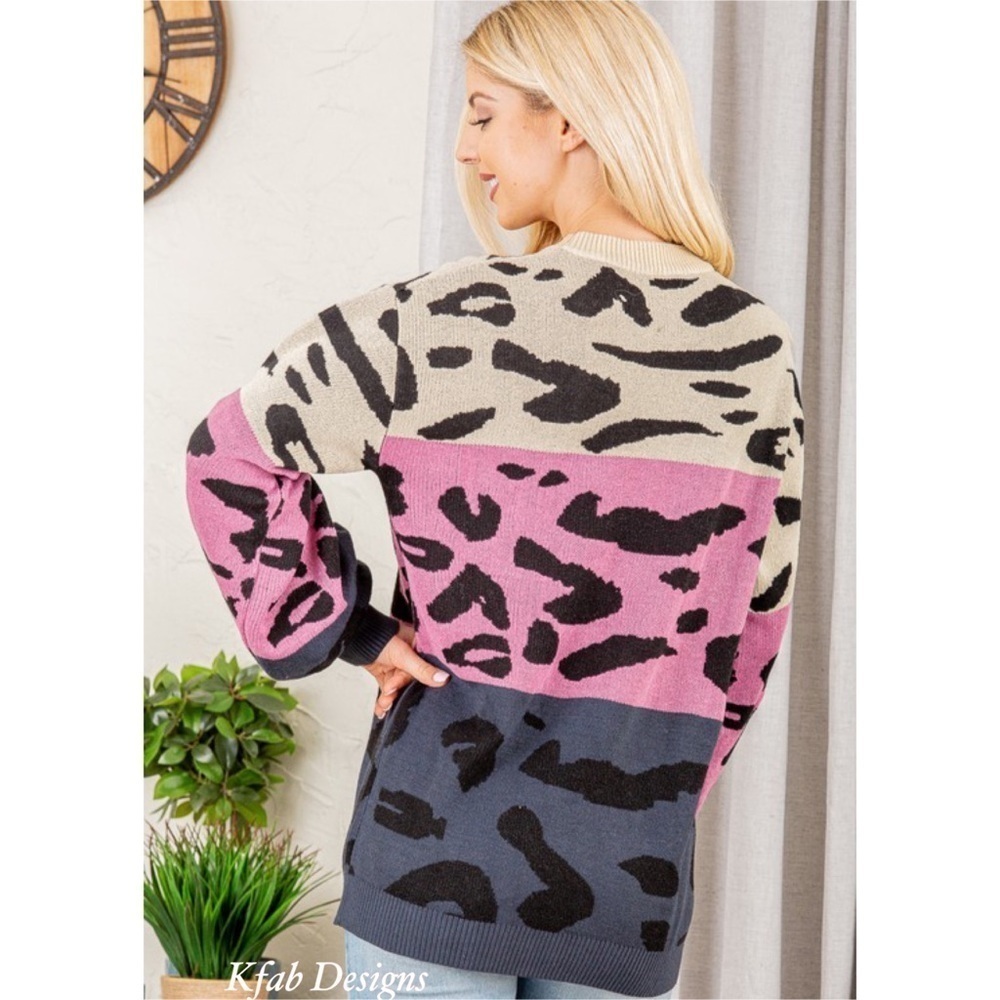 Last 1! Vibrant Color Block Super Soft Animal Print Puff Sleeve Sweater! - Picture 8 of 10